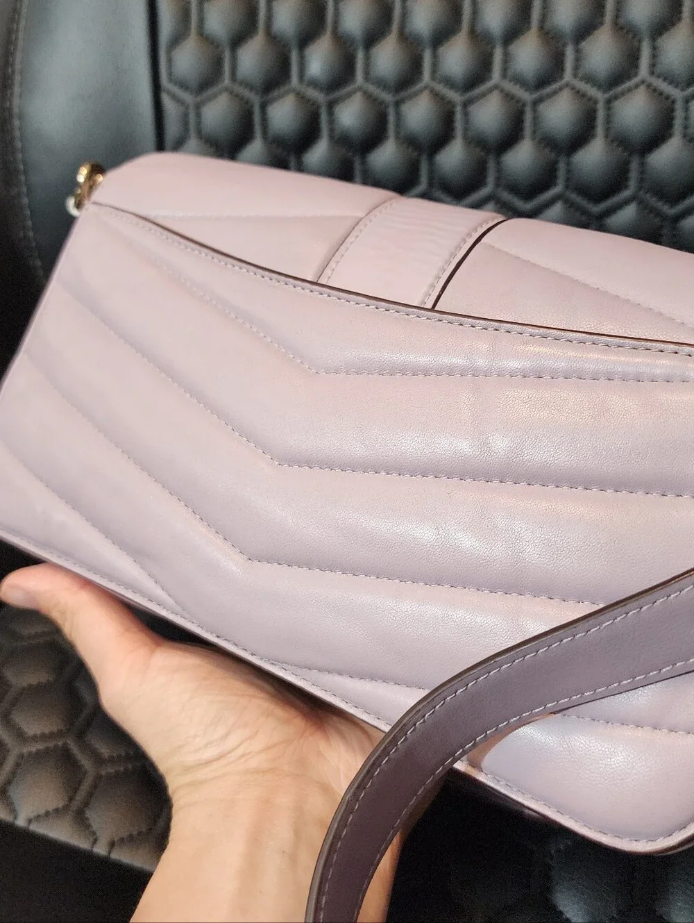 Coach Quilted Crossbody Bag in Light Pink with Gold Hardware